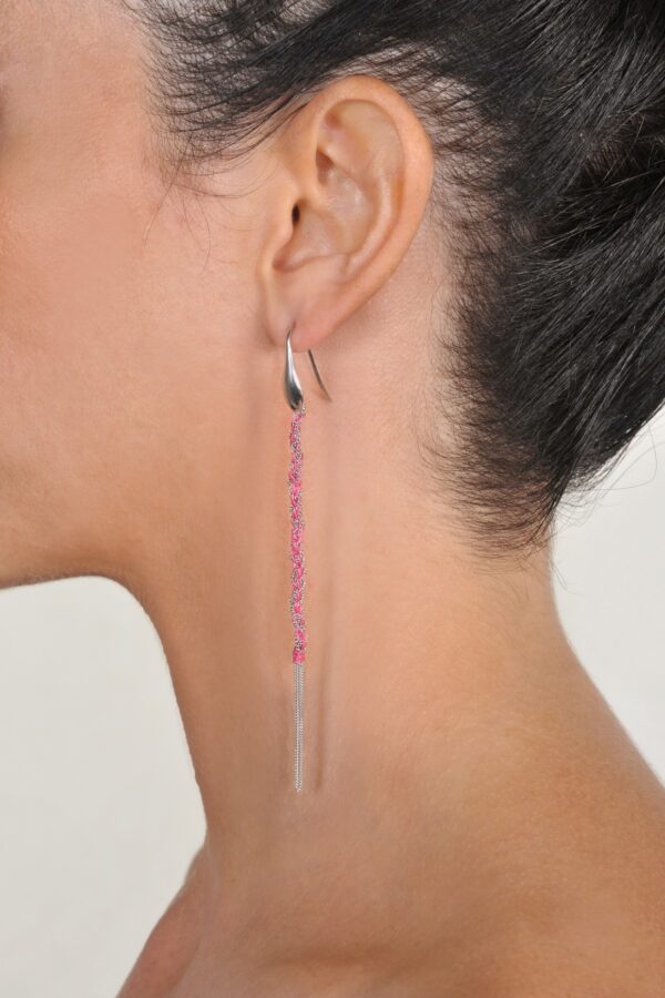 Orecchini TWIST in Argento 925 Rodiato. Tessuto: Seta Rosa