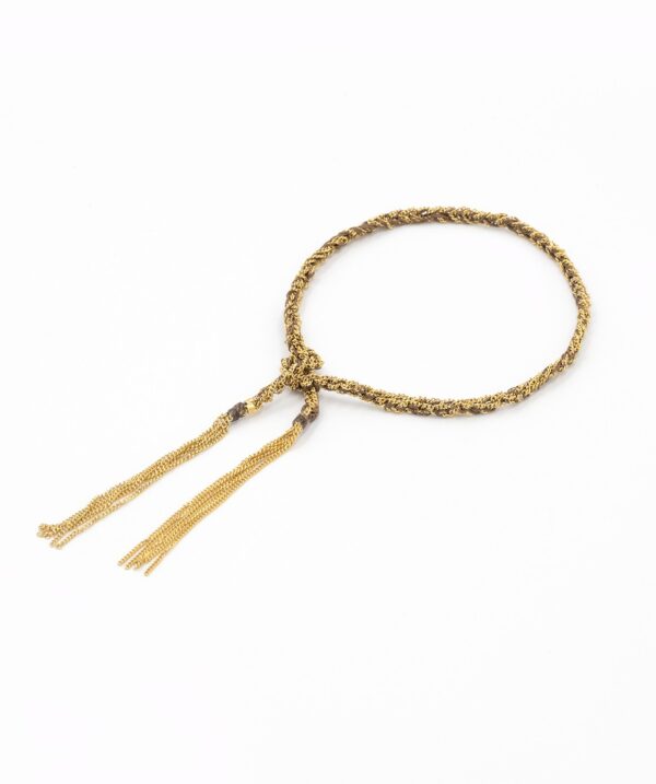 Bracciale TWIST in Argento 925 bagno oro Giallo 18Kt. Tessuto: Seta Marrone