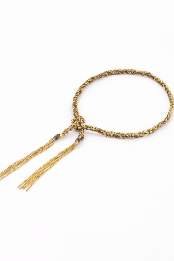 Bracciale TWIST in Argento 925 bagno oro Giallo 18Kt. Tessuto: Seta Marrone