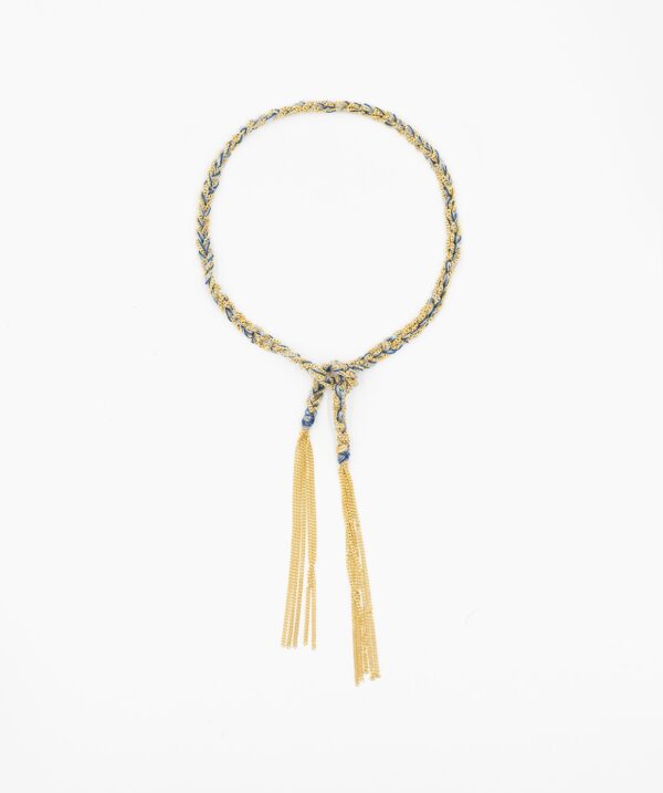Bracciale TWIST in Argento 925 bagno oro Giallo 18Kt. Tessuto: Seta Jeans