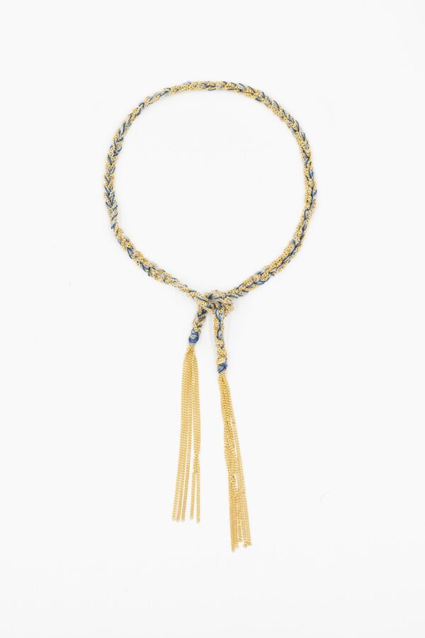 Bracciale TWIST in Argento 925 bagno oro Giallo 18Kt. Tessuto: Seta Jeans