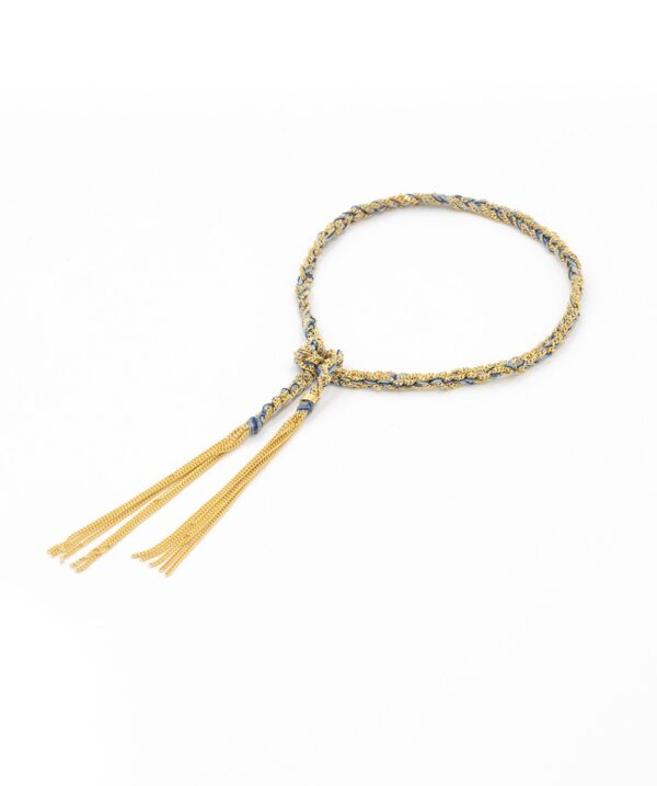 Bracciale TWIST in Argento 925 bagno oro Giallo 18Kt. Tessuto: Seta Jeans