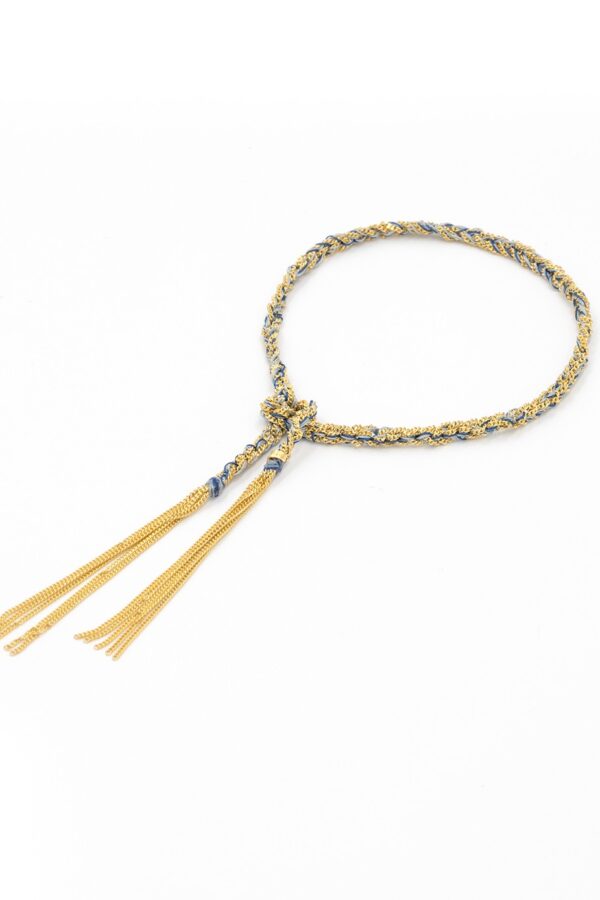 Bracciale TWIST in Argento 925 bagno oro Giallo 18Kt. Tessuto: Seta Jeans