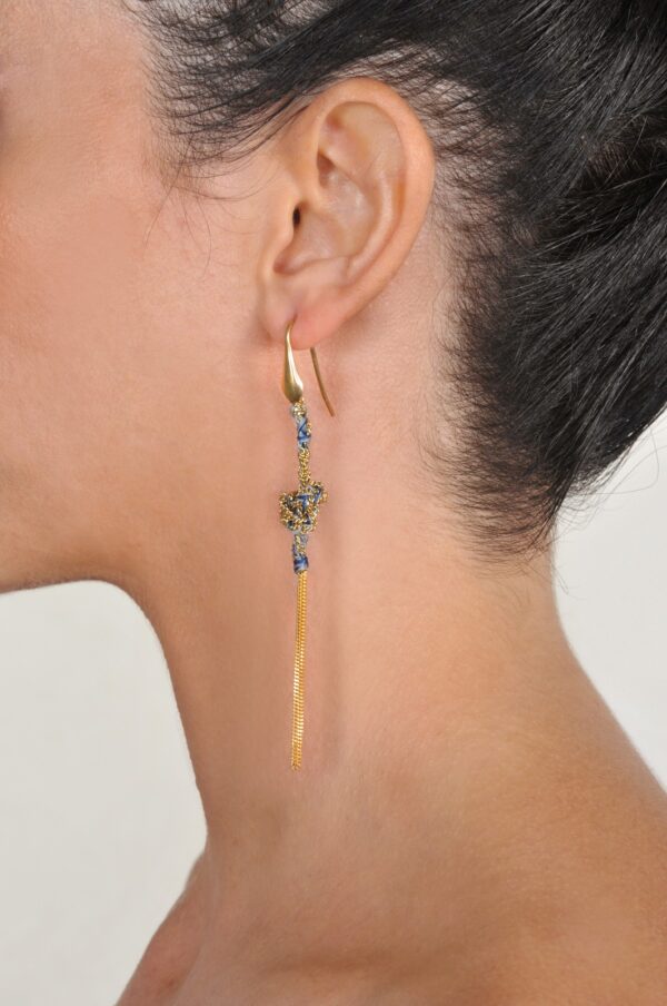 Orecchini TWIST in Argento 925 bagno oro Giallo 18Kt. Tessuto: Seta Jeans
