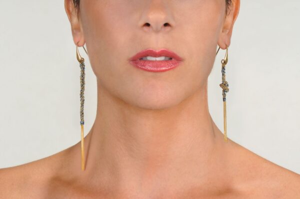Orecchini TWIST in Argento 925 bagno oro Giallo 18Kt. Tessuto: Seta Jeans
