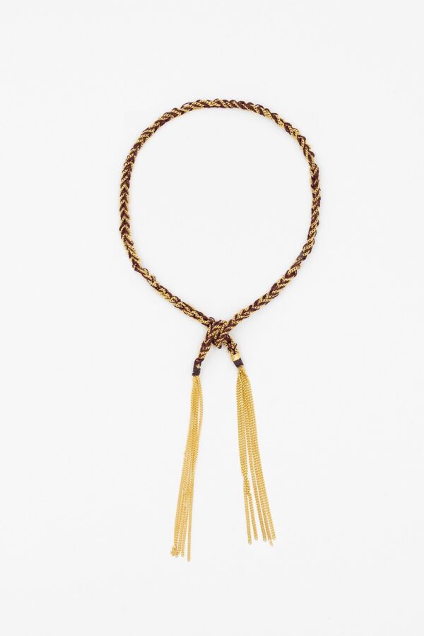 Bracciale TWIST in Argento 925 bagno oro Giallo 18Kt. Tessuto: Seta Bordeaux