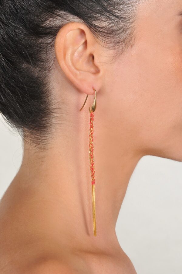 Orecchini TWIST in Argento 925 bagno oro Giallo 18Kt. Tessuto: Seta Rossa