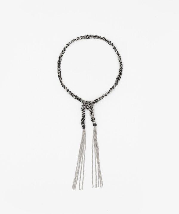 Bracciale TWIST in Argento 925 Rodiato. Tessuto: Seta Nera