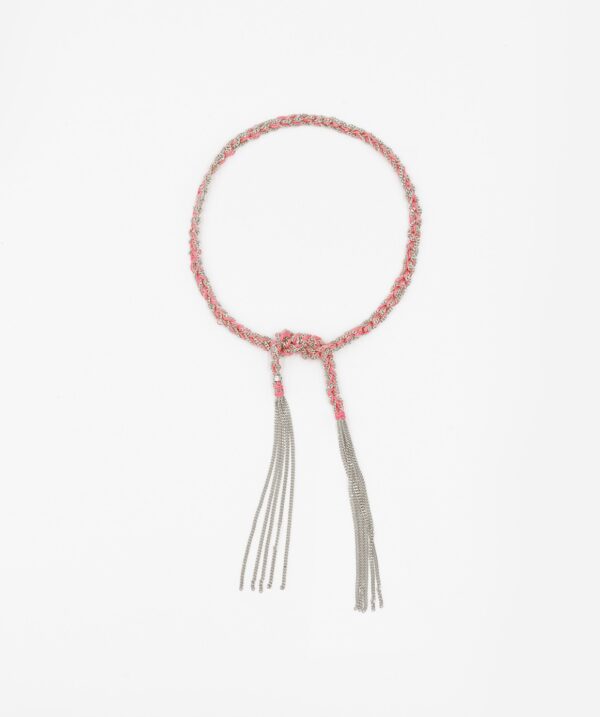 Bracciale TWIST in Argento 925 Rodiato. Tessuto: Seta Rosa
