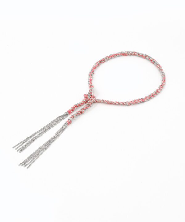 Bracciale TWIST in Argento 925 Rodiato. Tessuto: Seta Rosa