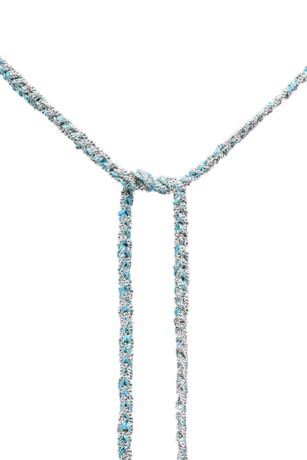Collana TWIST in Argento 925 Rodiato. Tessuto: Seta Turchese