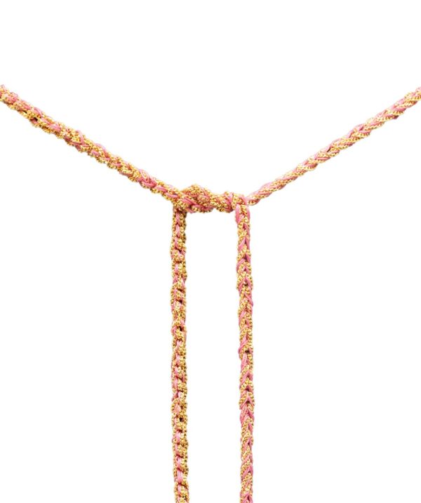 Collana TWIST in Argento 925 bagno oro Giallo 18Kt. Tessuto: Seta Rosa