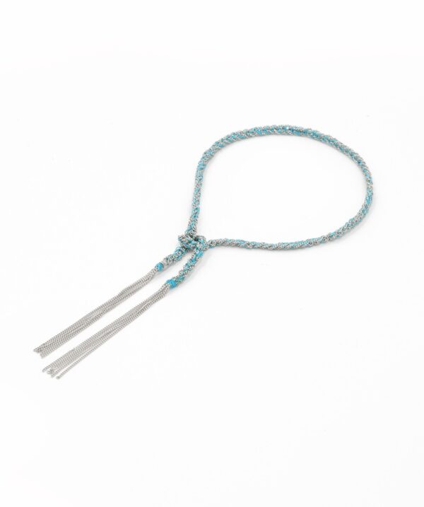 Bracciale TWIST in Argento 925 Rodiato. Tessuto: Seta Turchese