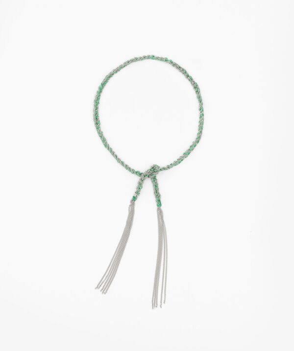 Bracciale TWIST in Argento 925 Rodiato. Tessuto: Seta Smeraldo
