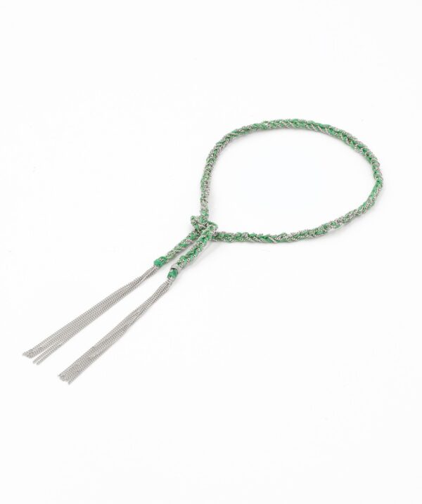Bracciale TWIST in Argento 925 Rodiato. Tessuto: Seta Smeraldo