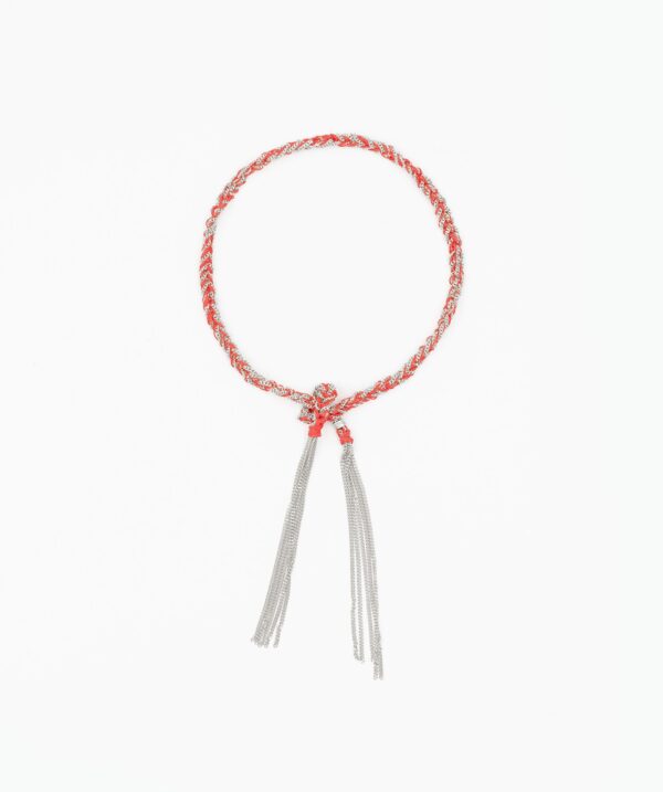 Bracciale TWIST in Argento 925 Rodiato. Tessuto: Seta Rossa