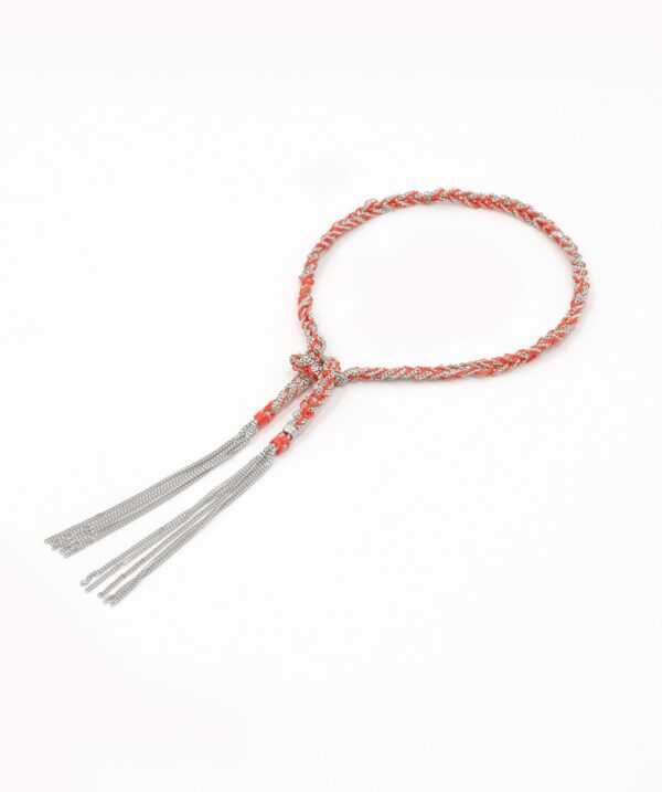 Bracciale TWIST in Argento 925 Rodiato. Tessuto: Seta Rossa