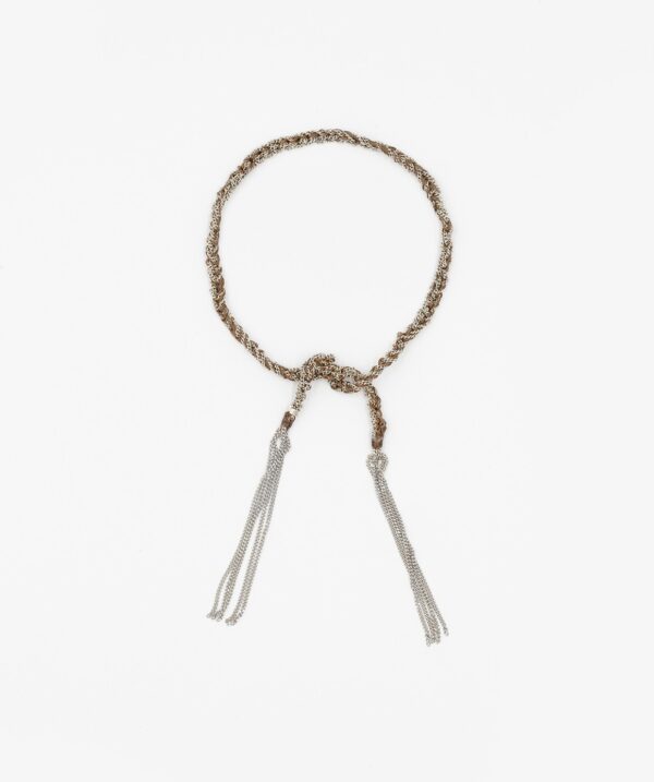 Bracciale TWIST in Argento 925 Rodiato. Tessuto: Seta Marrone