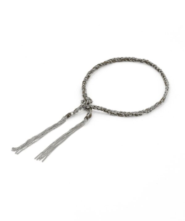 Bracciale TWIST in Argento 925 Rodiato. Tessuto: Seta Marrone