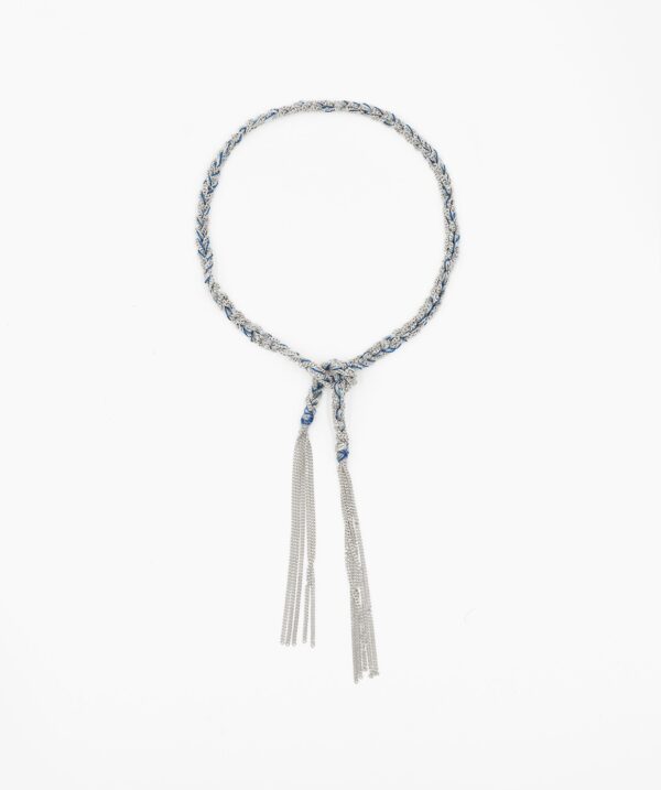 Bracciale TWIST in Argento 925 Rodiato. Tessuto: Seta Jeans