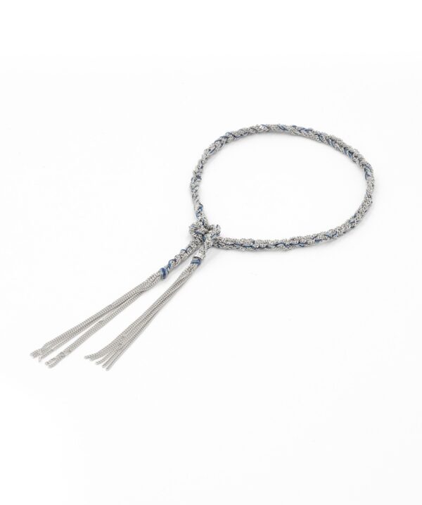 Bracciale TWIST in Argento 925 Rodiato. Tessuto: Seta Jeans