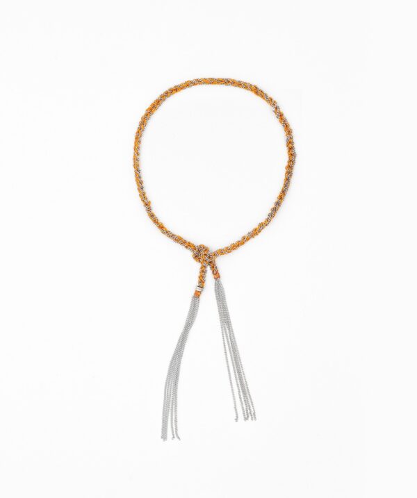 Bracciale TWIST in Argento 925 Rodiato. Tessuto: Seta Arancio