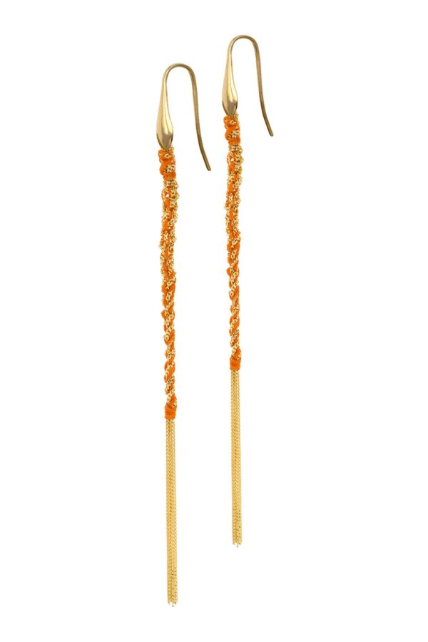 Orecchini TWIST in Argento 925 bagno oro Giallo 18Kt. Tessuto: Seta Arancio