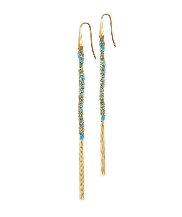 Orecchini TWIST in Argento 925 bagno oro Giallo 18Kt. Tessuto: Seta Turchese