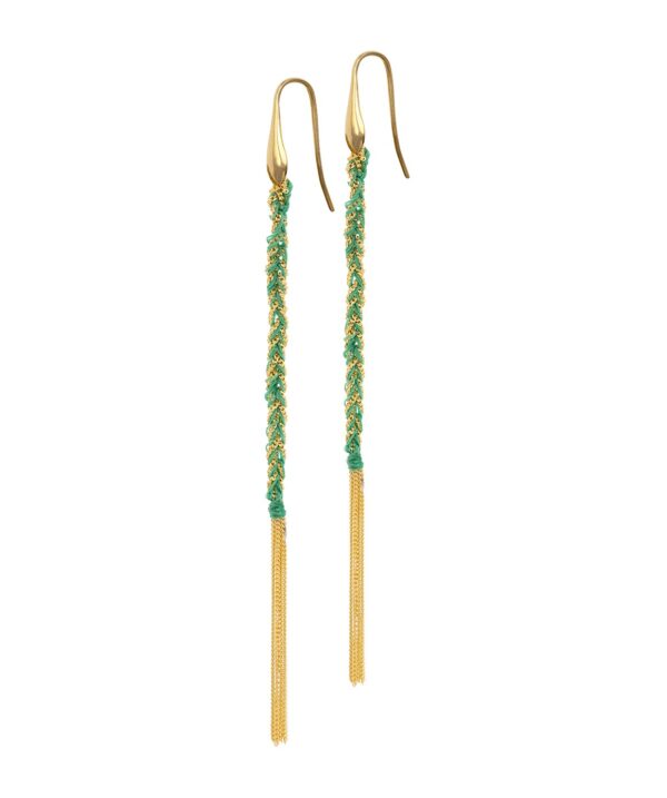 Orecchini TWIST in Argento 925 bagno oro Giallo 18Kt. Tessuto: Seta Smeraldo