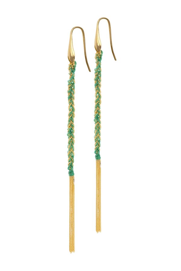 Orecchini TWIST in Argento 925 bagno oro Giallo 18Kt. Tessuto: Seta Smeraldo