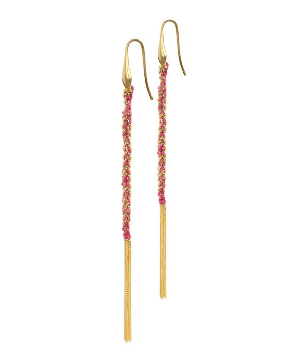Orecchini TWIST in Argento 925 bagno oro Giallo 18Kt. Tessuto: Seta Rosa