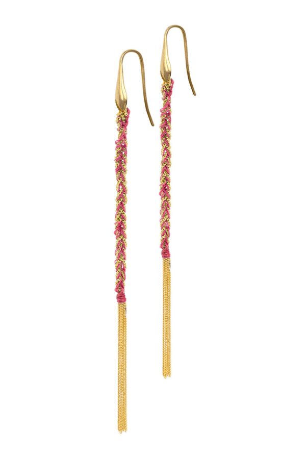 Orecchini TWIST in Argento 925 bagno oro Giallo 18Kt. Tessuto: Seta Rosa