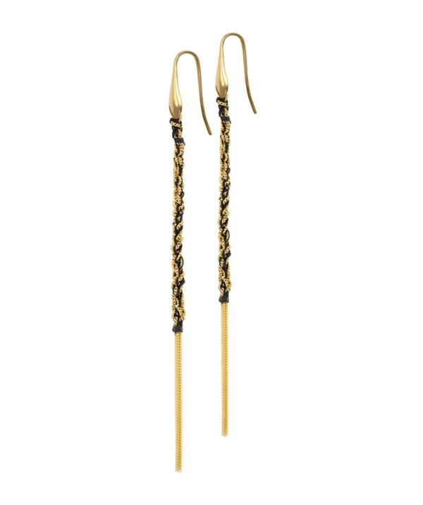 Orecchini TWIST in Argento 925 bagno oro Giallo 18Kt. Tessuto: Seta Nera