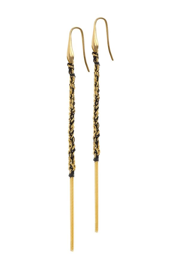 Orecchini TWIST in Argento 925 bagno oro Giallo 18Kt. Tessuto: Seta Nera