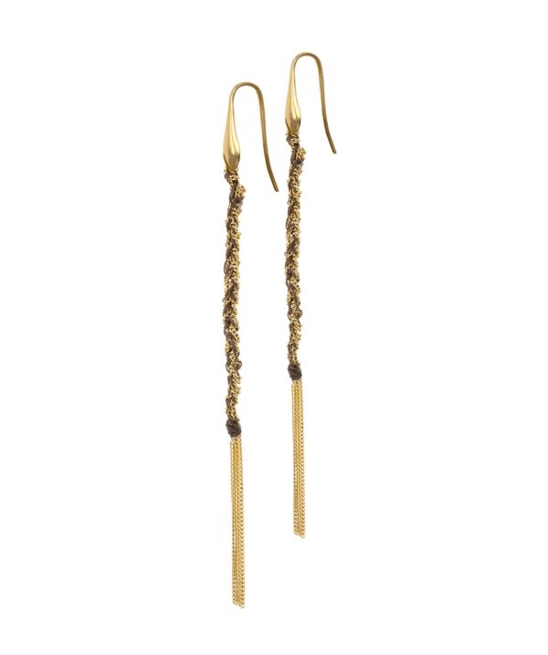 Orecchini TWIST in Argento 925 bagno oro Giallo 18Kt. Tessuto: Seta Marrone