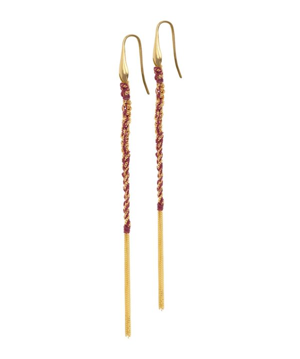 Orecchini TWIST in Argento 925 bagno oro Giallo 18Kt. Tessuto: Seta Bordeaux