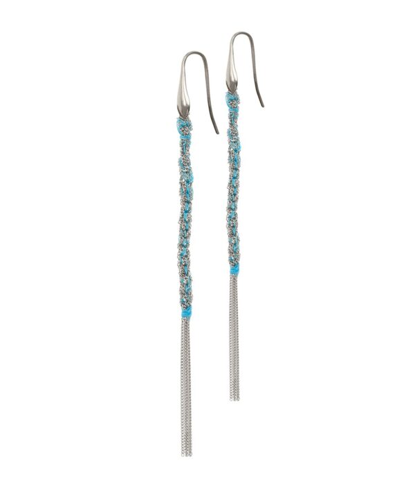Orecchini TWIST in Argento 925 Rodiato. Tessuto: Seta Turchese
