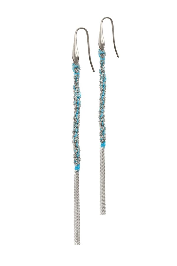 Orecchini TWIST in Argento 925 Rodiato. Tessuto: Seta Turchese
