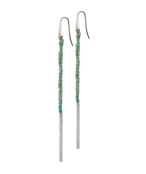 Orecchini TWIST in Argento 925 Rodiato. Tessuto: Seta Smeraldo