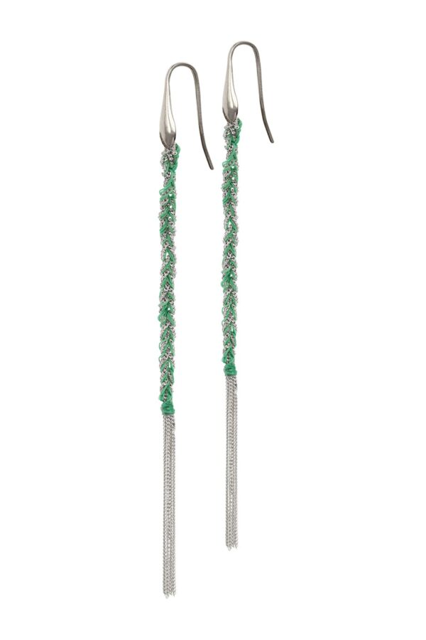Orecchini TWIST in Argento 925 Rodiato. Tessuto: Seta Smeraldo