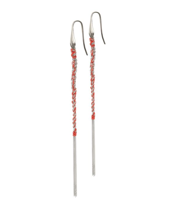 Orecchini TWIST in Argento 925 Rodiato. Tessuto: Seta Rossa