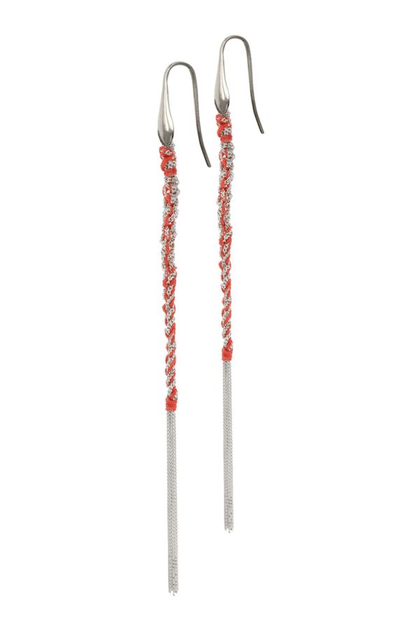 Orecchini TWIST in Argento 925 Rodiato. Tessuto: Seta Rossa