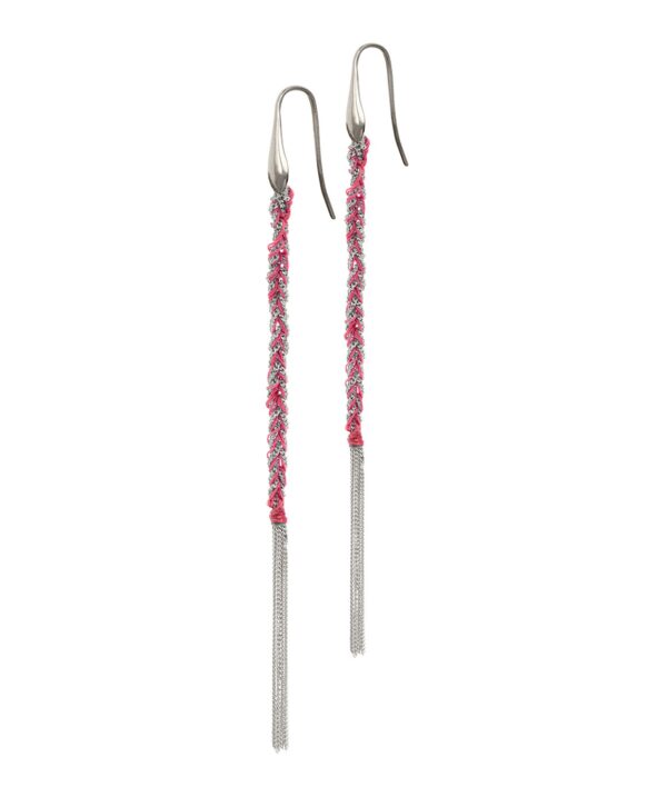 Orecchini TWIST in Argento 925 Rodiato. Tessuto: Seta Rosa