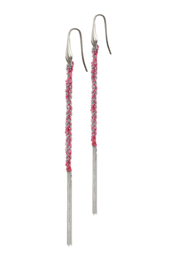 Orecchini TWIST in Argento 925 Rodiato. Tessuto: Seta Rosa