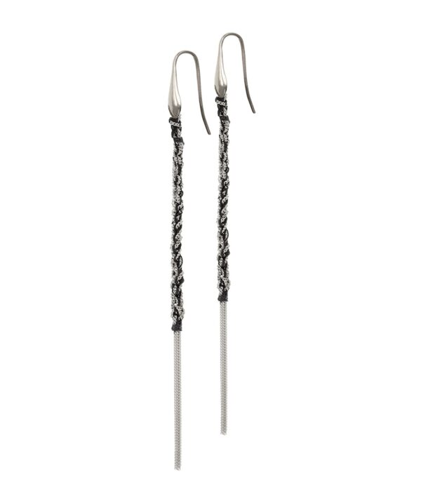 Orecchini TWIST in Argento 925 Rodiato. Tessuto: Seta Nera