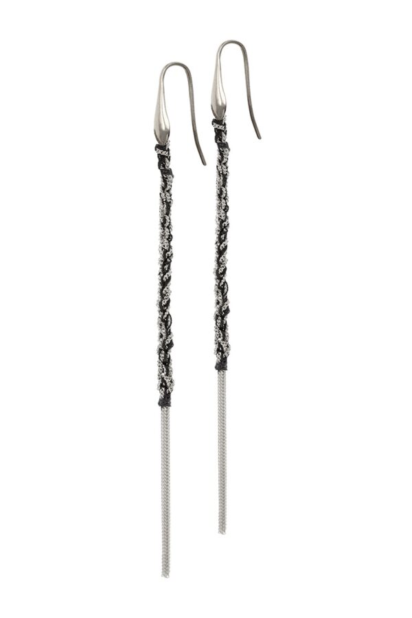 Orecchini TWIST in Argento 925 Rodiato. Tessuto: Seta Nera