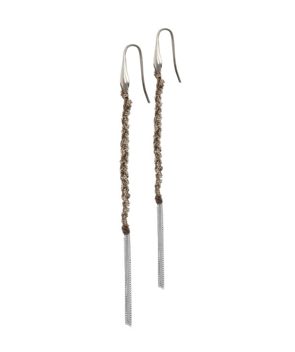 Orecchini TWIST in Argento 925 Rodiato. Tessuto: Seta Marrone