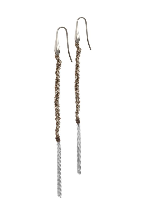 Orecchini TWIST in Argento 925 Rodiato. Tessuto: Seta Marrone
