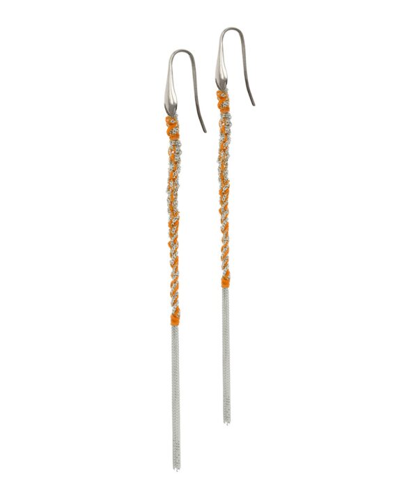 Orecchini TWIST in Argento 925 Rodiato. Tessuto: Seta Arancio