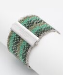 Bracciale ZIG ZAG in Argento 925 rodiato. Tessuto: Seta Toni di Verde